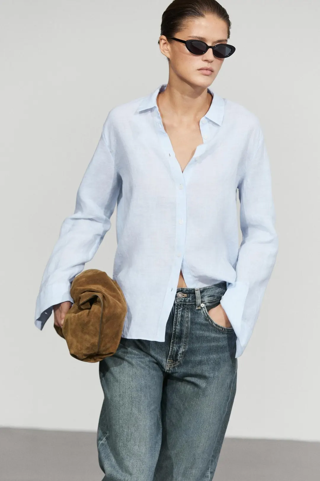 Рубашка прямого кроя из 100% льна в тонкую полоску, Massimo Dutti