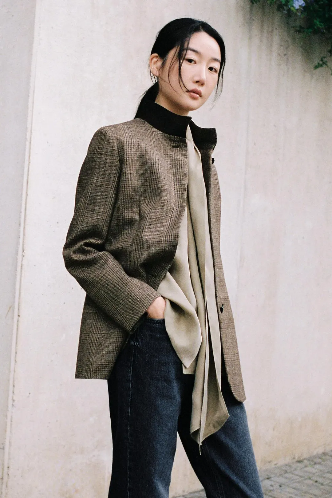 Блейзер в клетку с контрастным воротником, Massimo Dutti