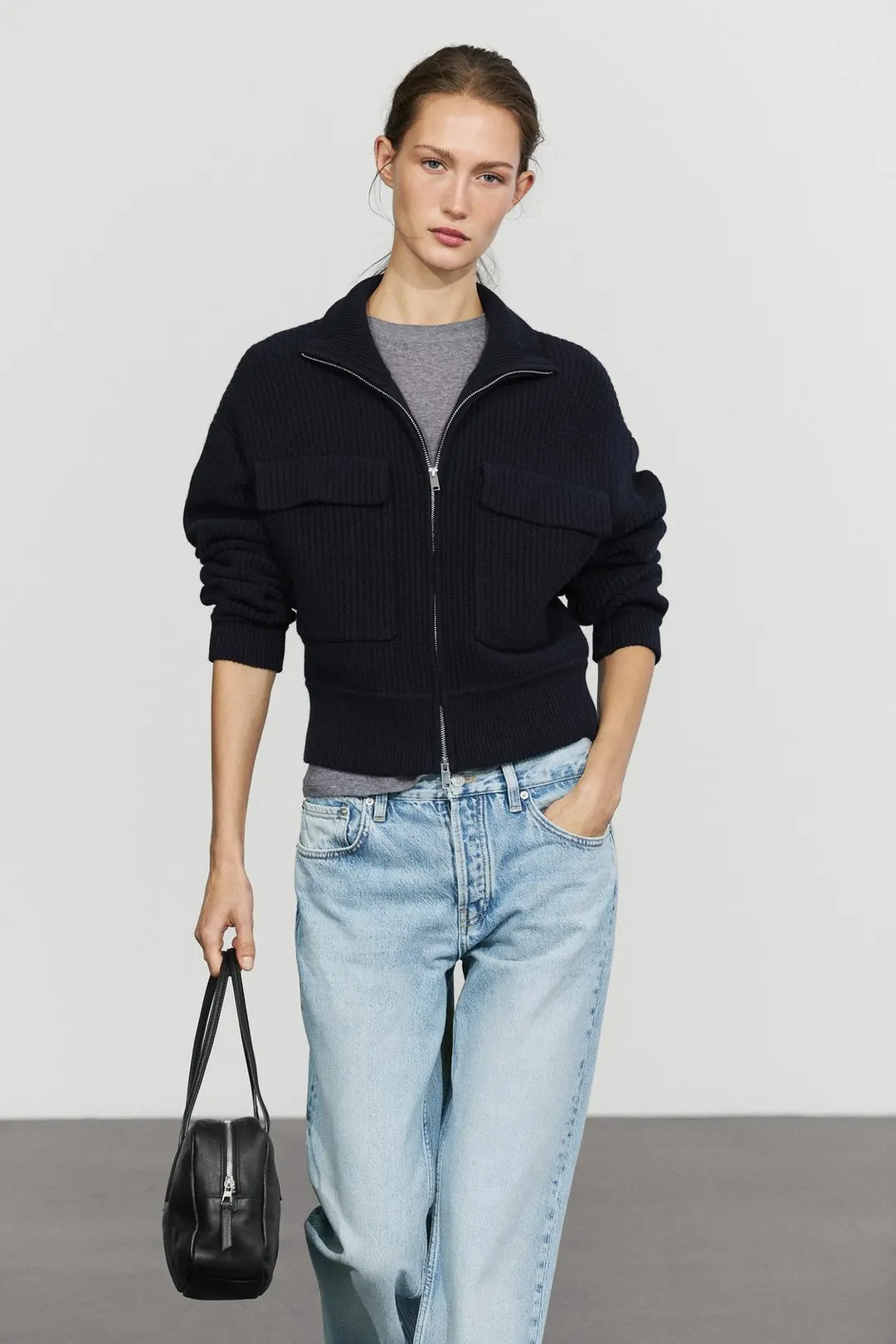 Трикотажный кардиган с хлопком на молнии, Massimo Dutti