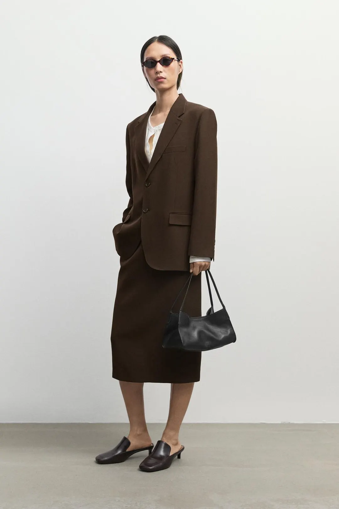 Прямая юбка миди из смесовой шерсти, Massimo Dutti