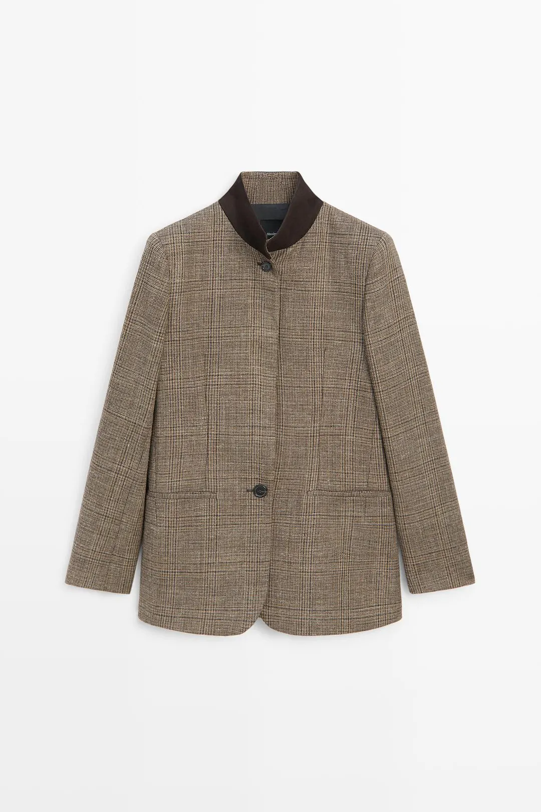 Блейзер в клетку с контрастным воротником, Massimo Dutti