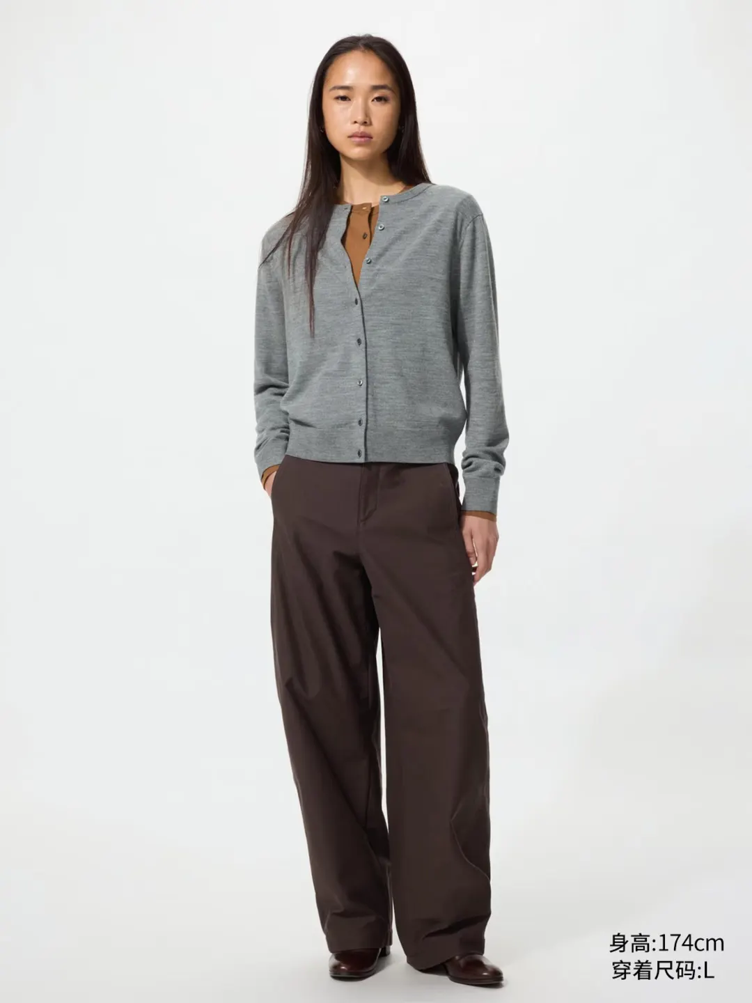 Кардиган с круглым вырезом из тонкой мериносовой шерсти для офиса, Uniqlo