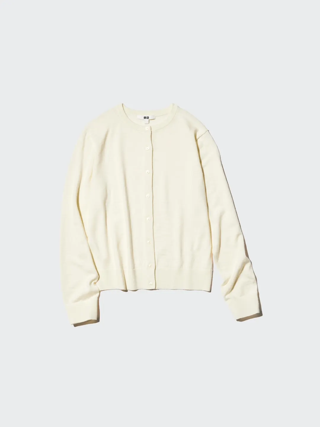 Кардиган с круглым вырезом из тонкой мериносовой шерсти для офиса, Uniqlo