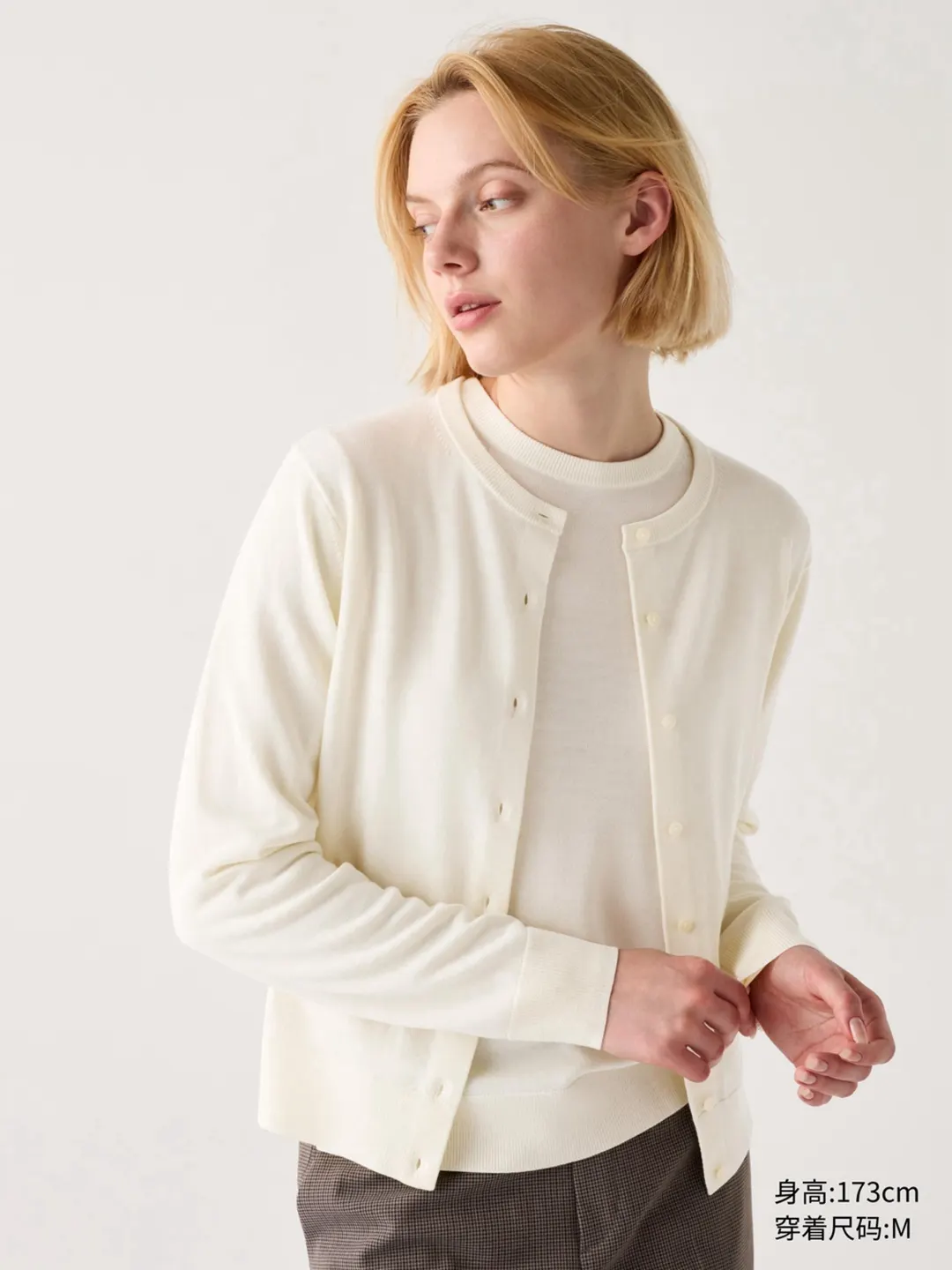Кардиган с круглым вырезом из тонкой мериносовой шерсти для офиса, Uniqlo