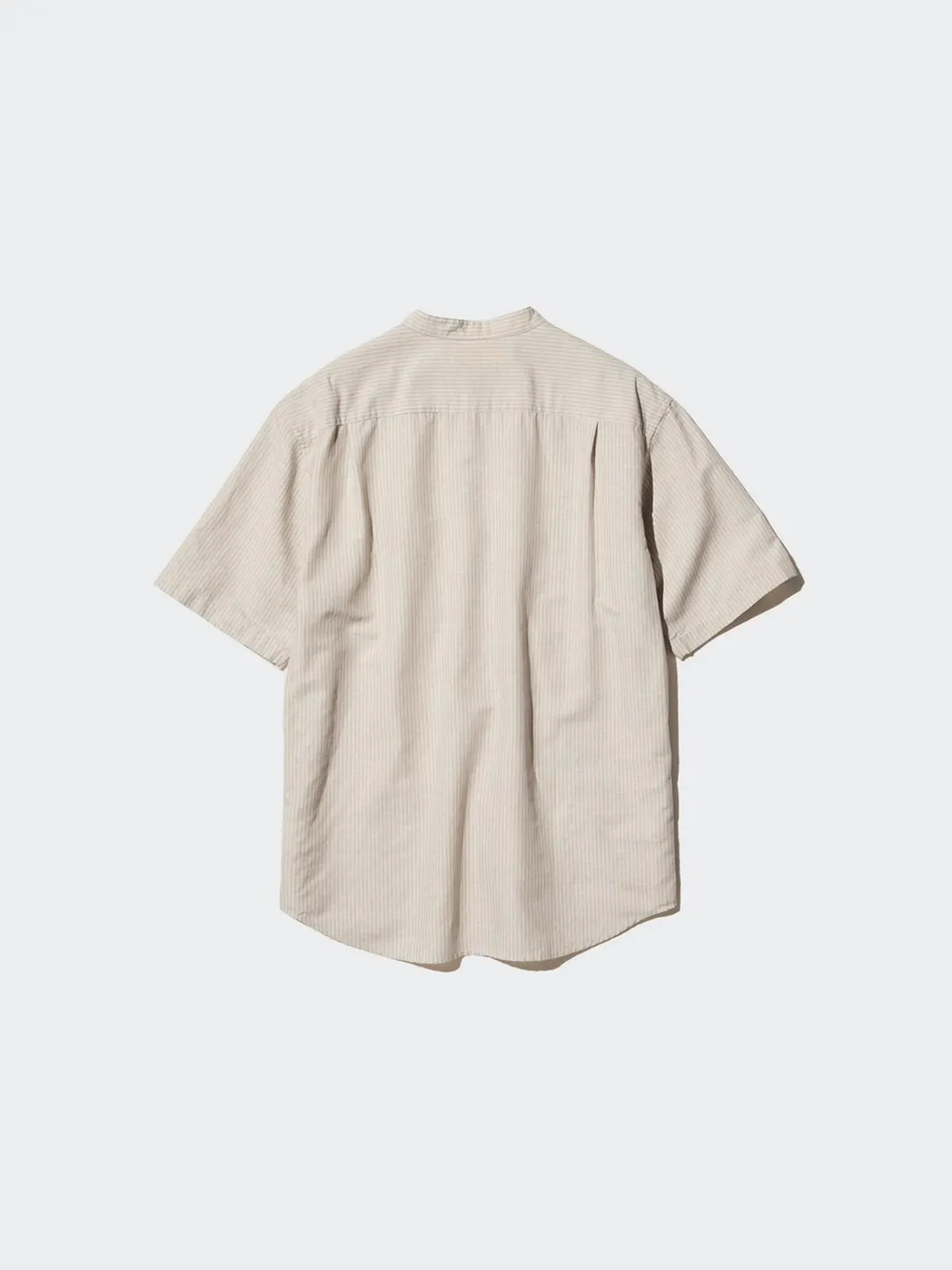Полосатая рубашка с воротником-стойкой из хлопка и льна, Uniqlo