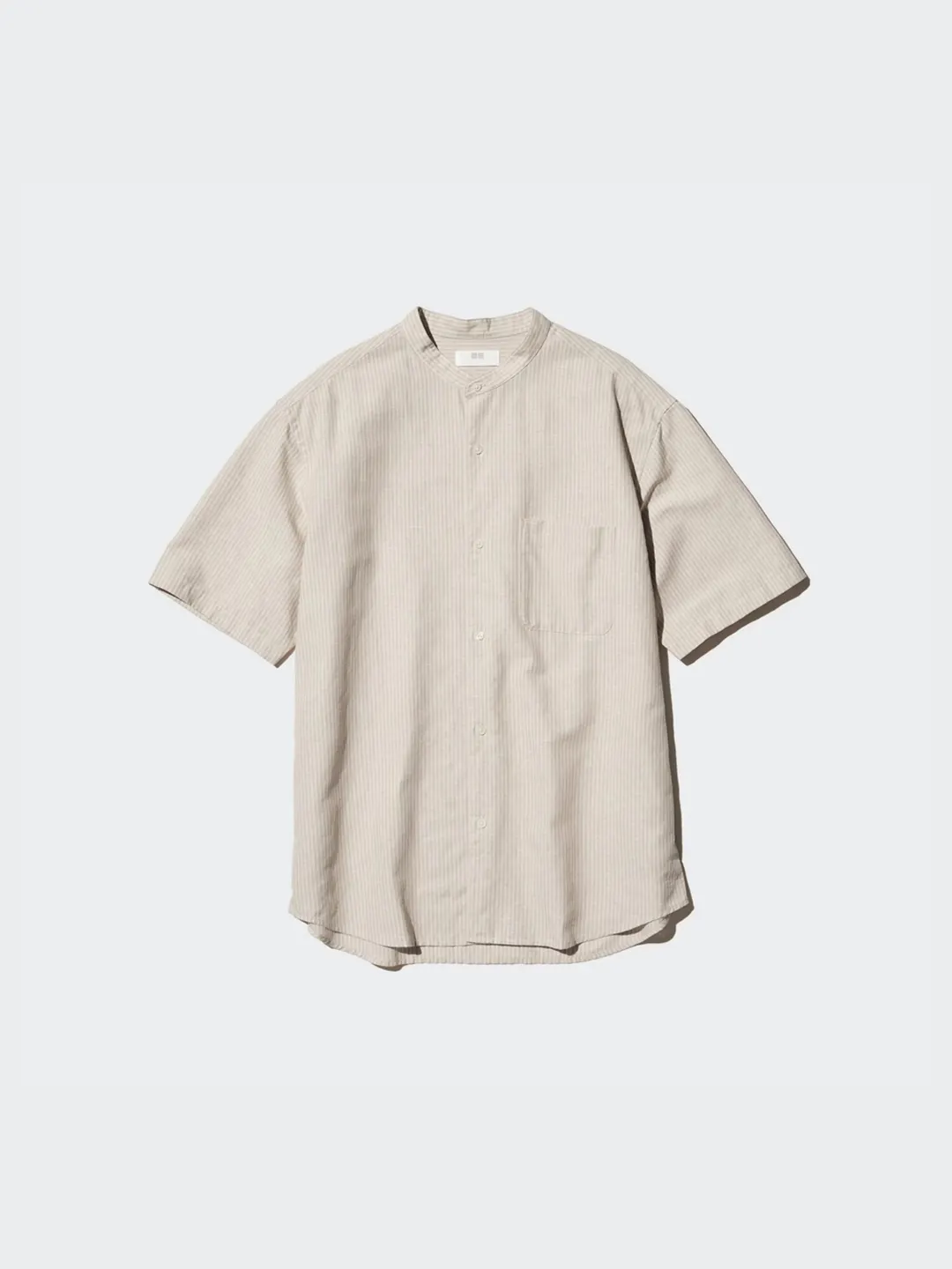 Полосатая рубашка с воротником-стойкой из хлопка и льна, Uniqlo