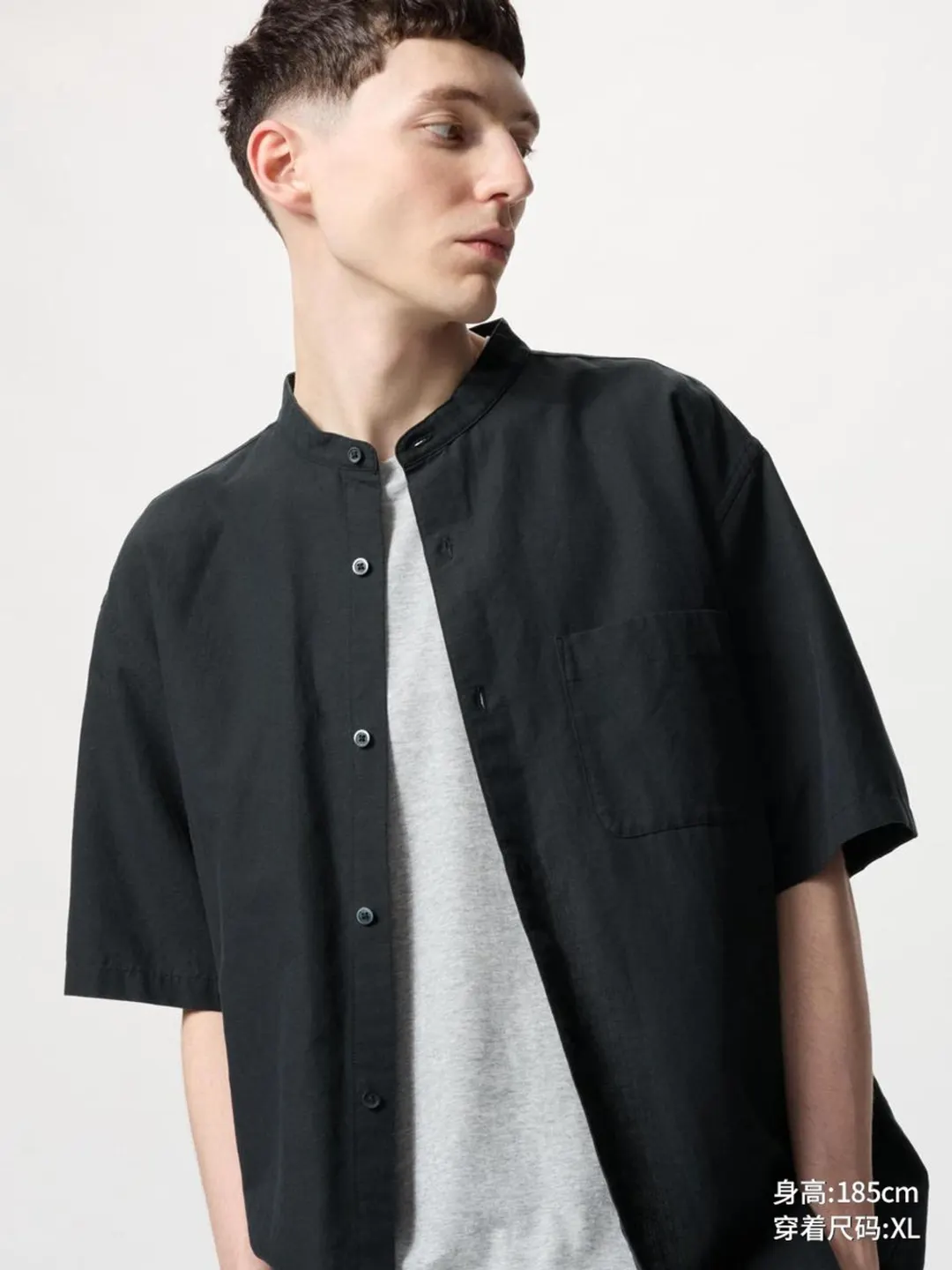 Рубашка с воротником-стойкой из хлопка и льна, Uniqlo