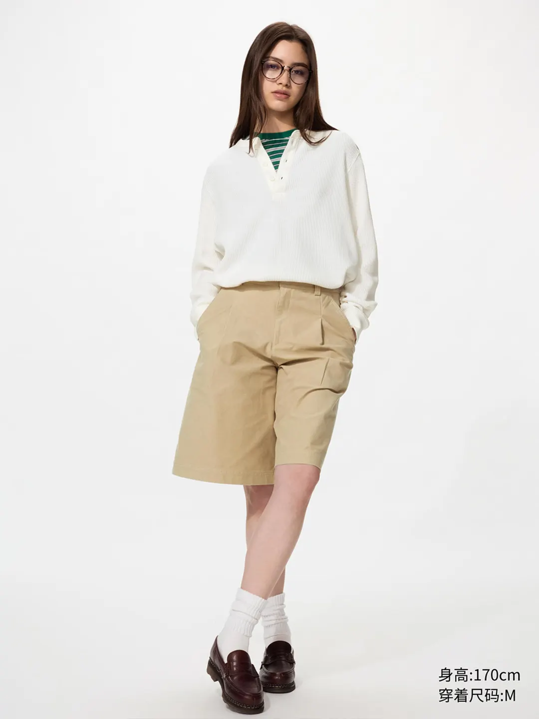Лонгслив вафельный с воротом хенли, Uniqlo