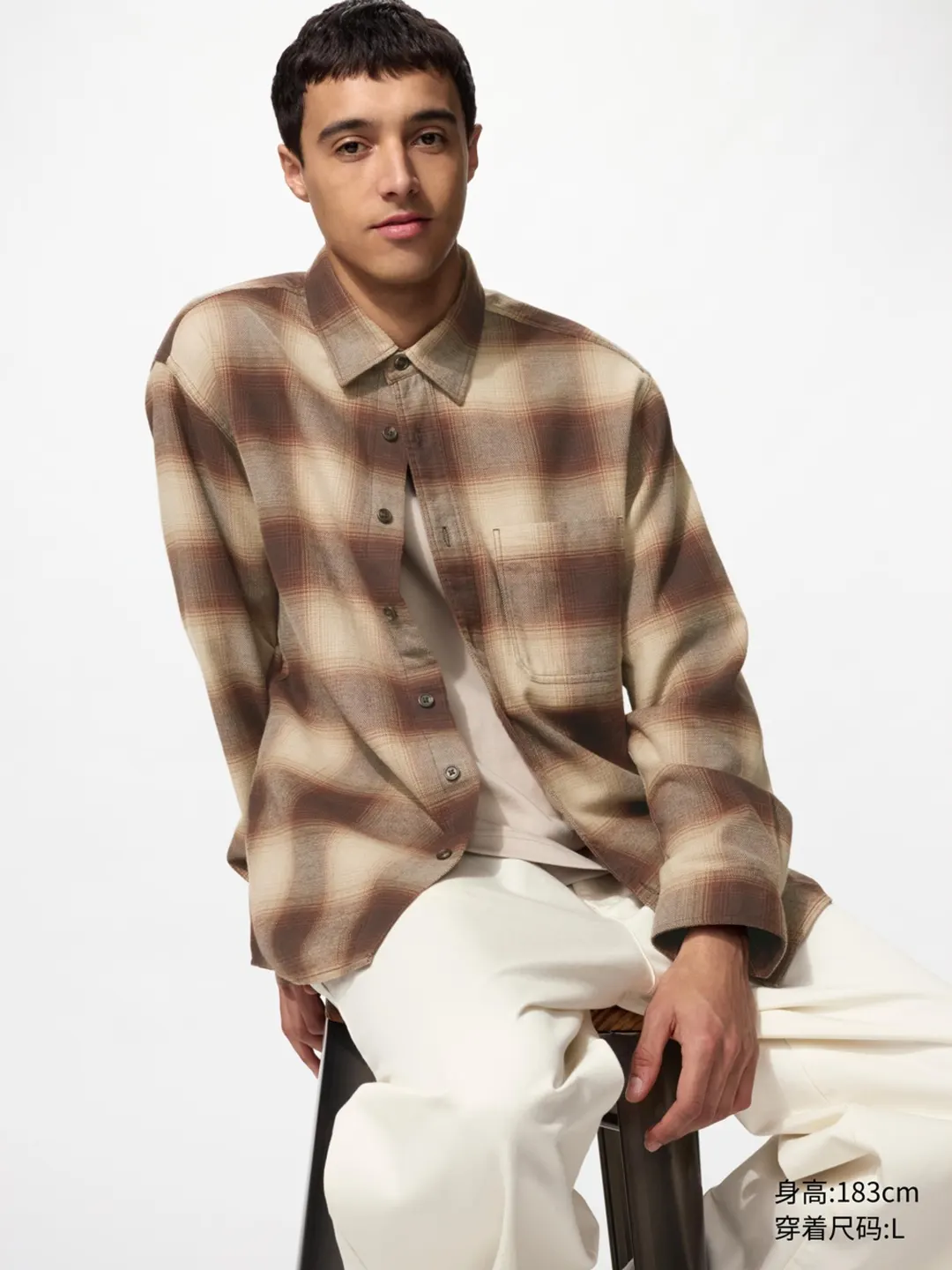 Рубашка в клетку из хлопковой фланели, Uniqlo