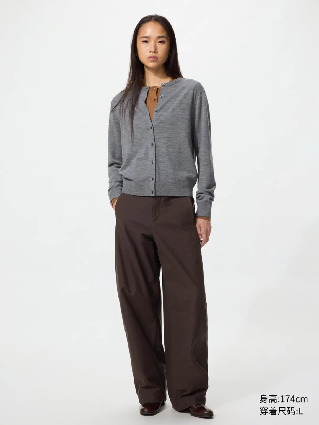 Кардиган с круглым вырезом из тонкой мериносовой шерсти для офиса, Uniqlo