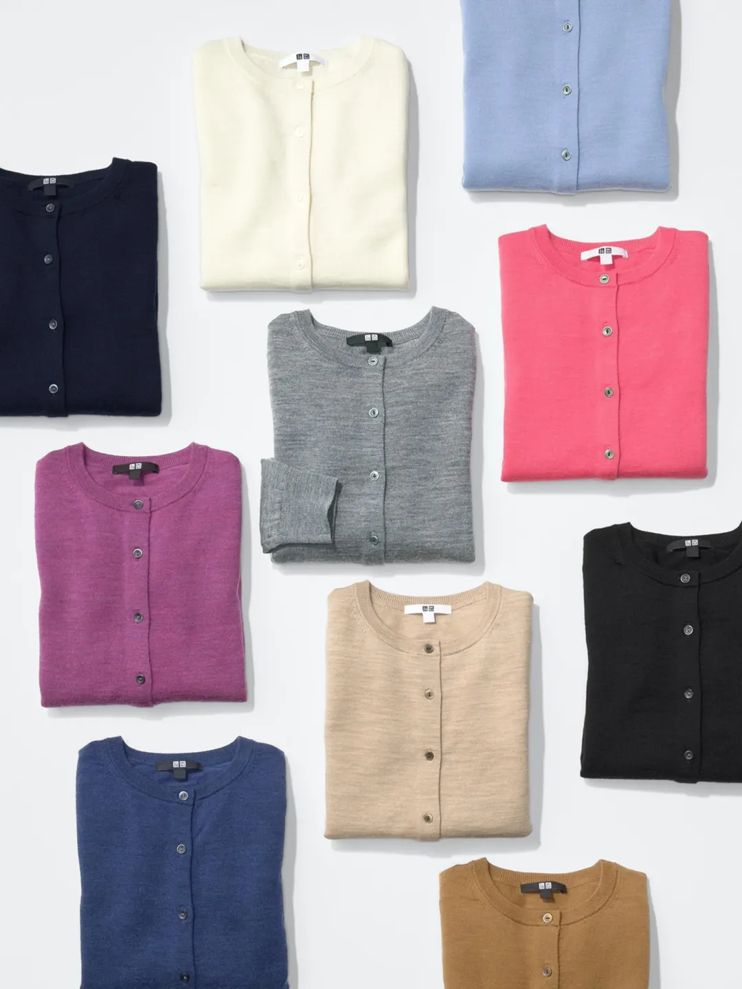 Кардиган с круглым вырезом из тонкой мериносовой шерсти для офиса, Uniqlo