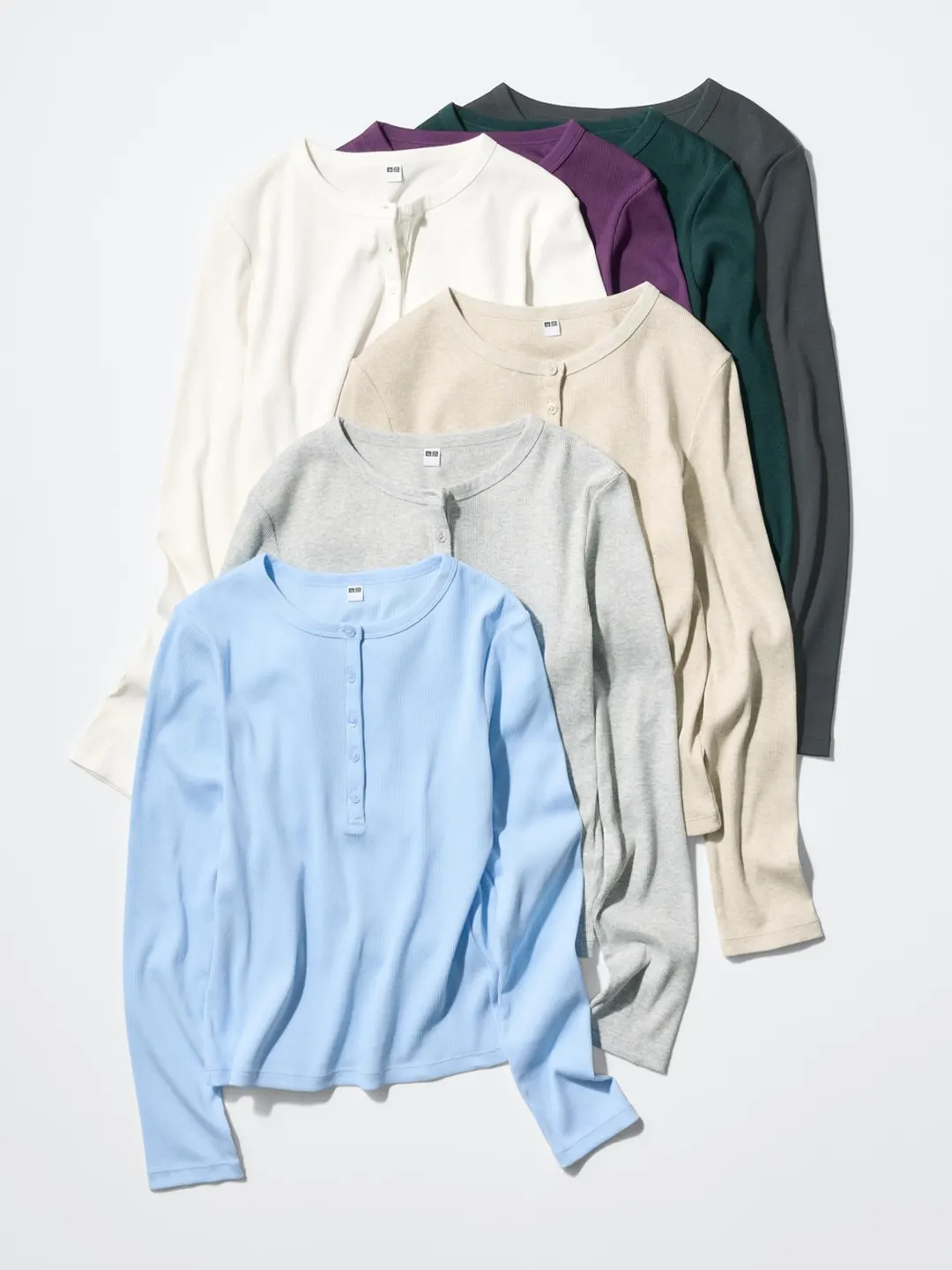 Укороченный облегающий лонгслив в рубчик с воротом хенли, Uniqlo