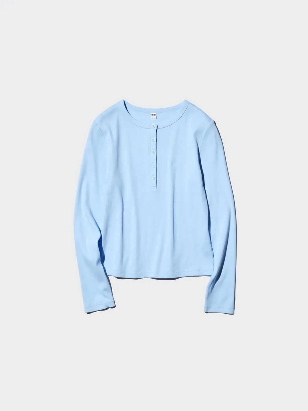 Укороченный облегающий лонгслив в рубчик с воротом хенли, Uniqlo