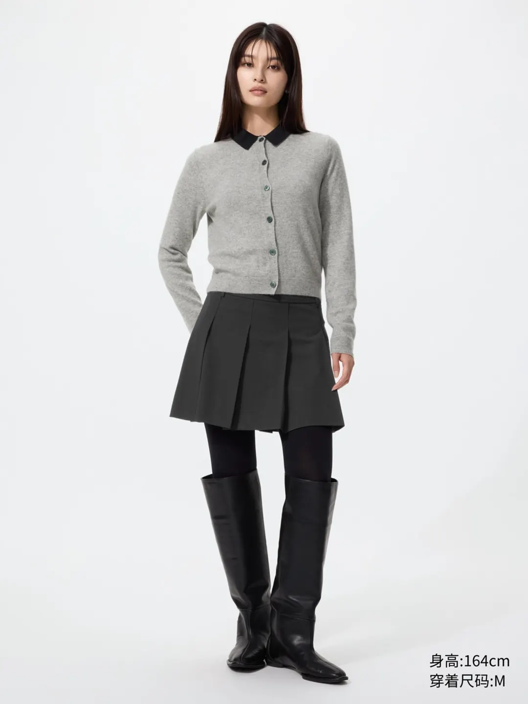 Укороченный кардиган из кашемира с круглым вырезом, Uniqlo