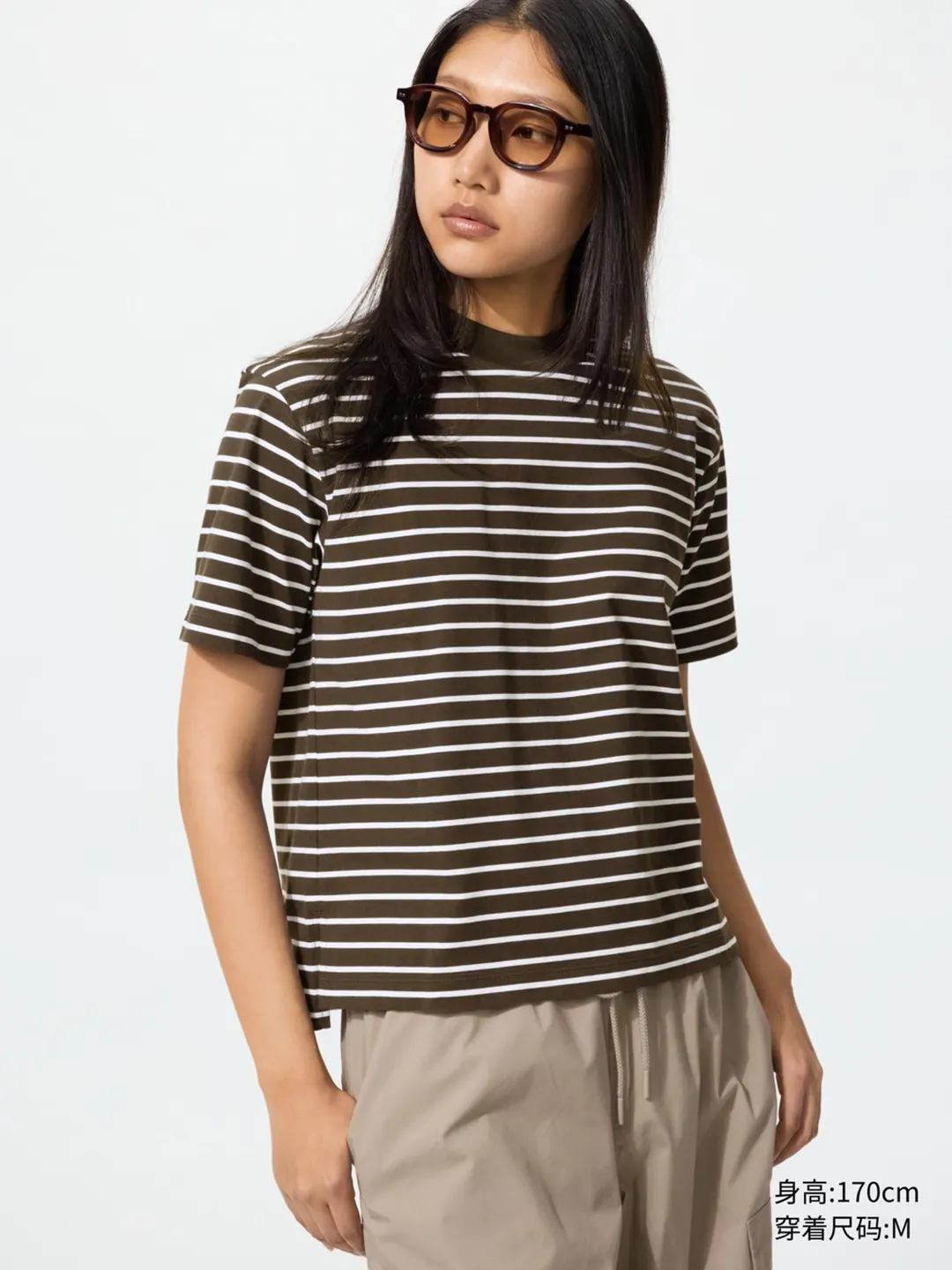 Полосатая футболка из смесового хлопка AIRism, Uniqlo