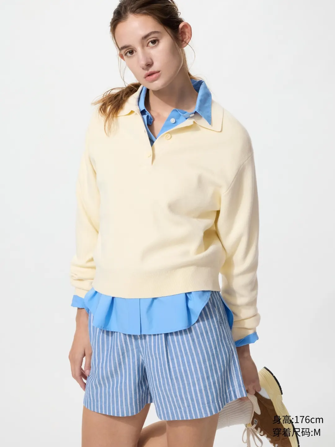 Джемпер поло из гладкого хлопка, Uniqlo