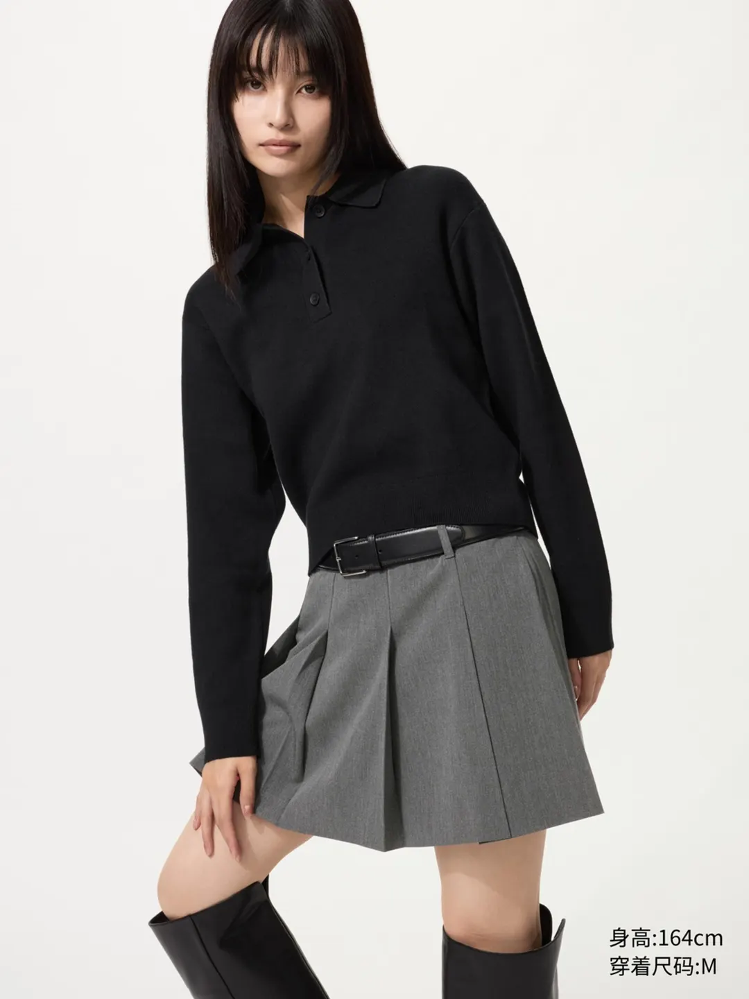 Джемпер поло из гладкого хлопка, Uniqlo