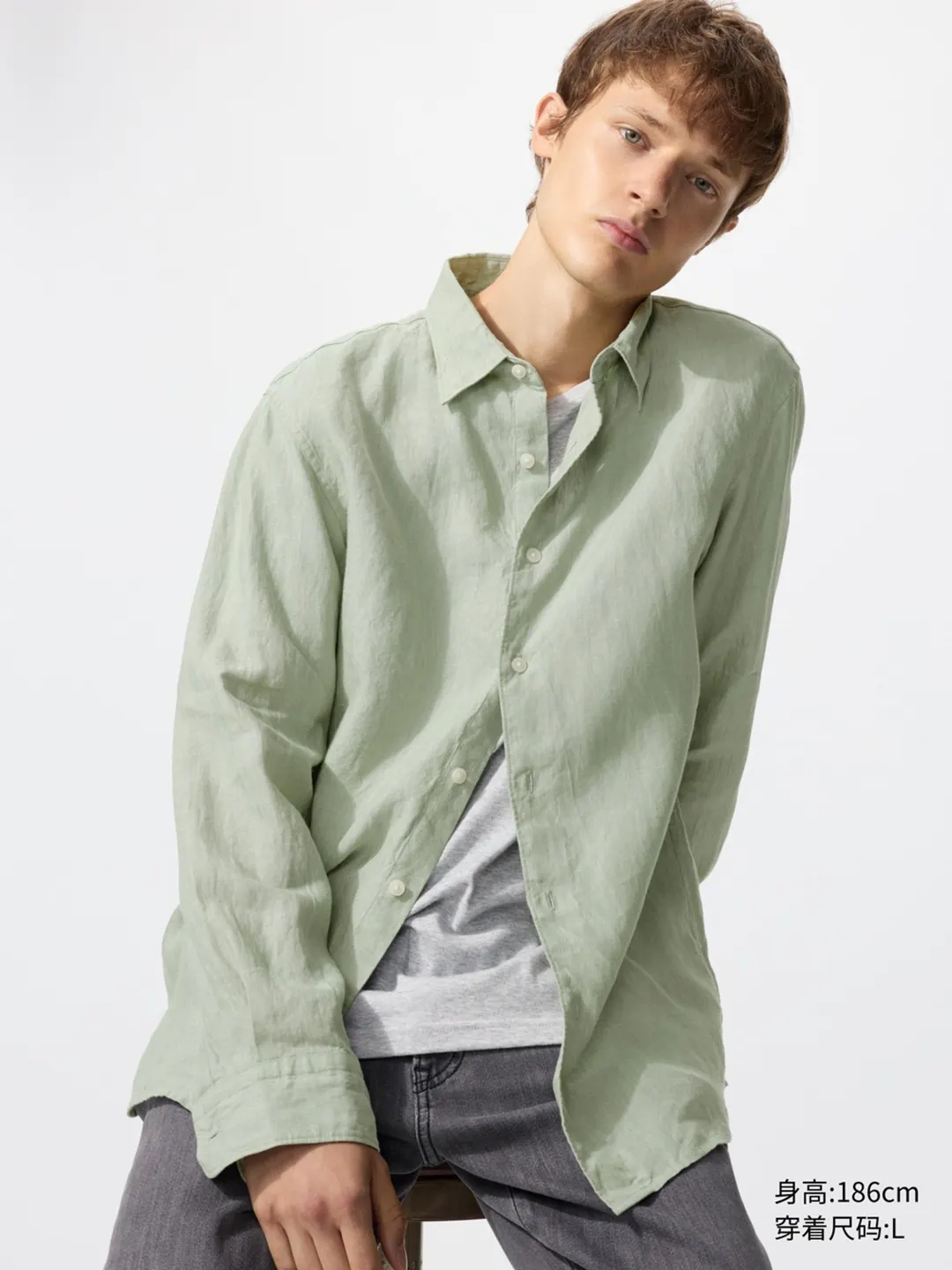 Рубашка из французского льна с длинными рукавами, Uniqlo