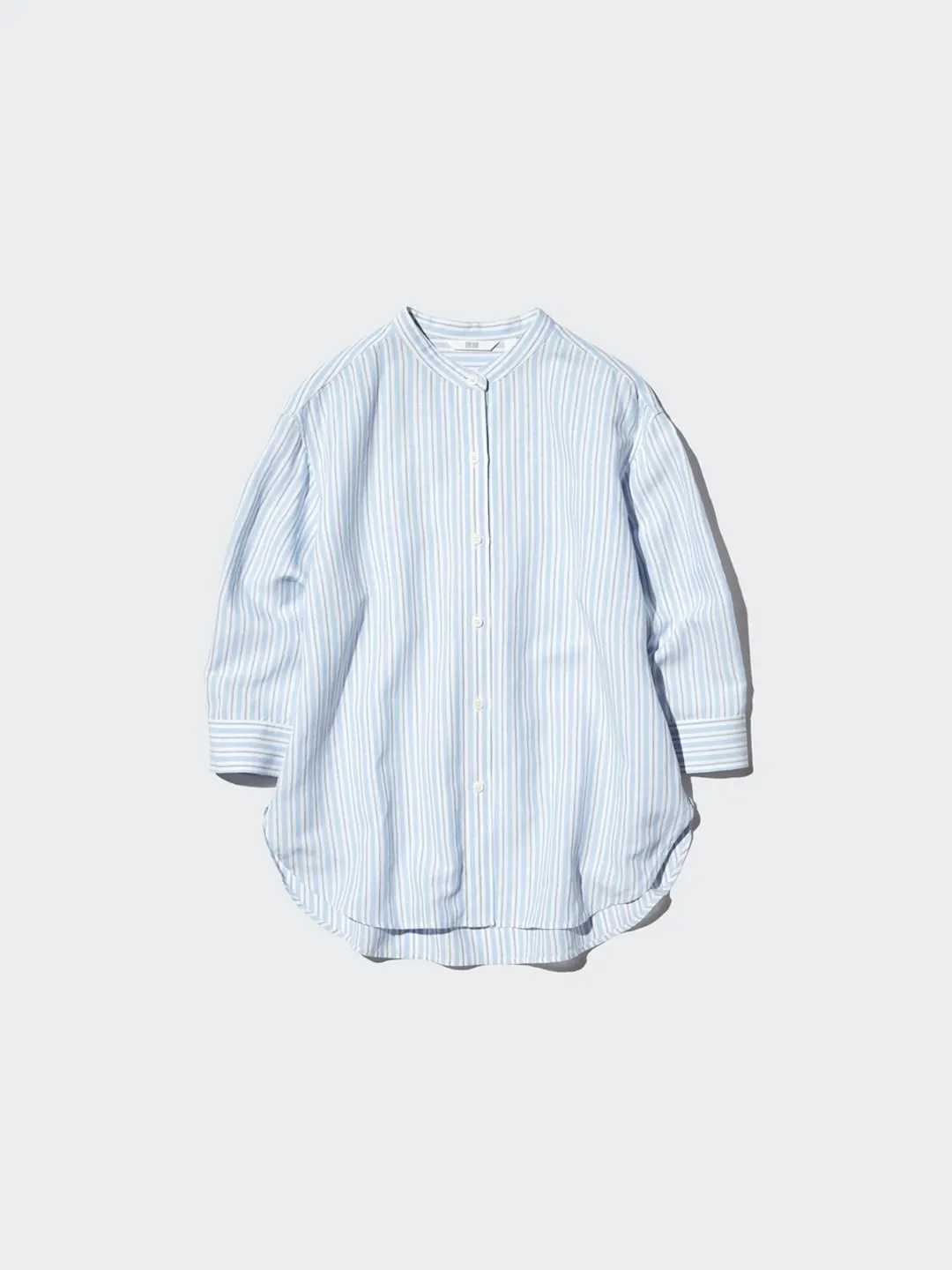 Рубашка в полоску со воротником-стойкой из смесового льна и рукавами 3/4, Uniqlo