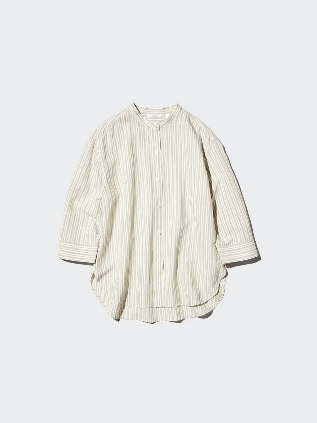 Рубашка в полоску со воротником-стойкой из смесового льна и рукавами 3/4, Uniqlo