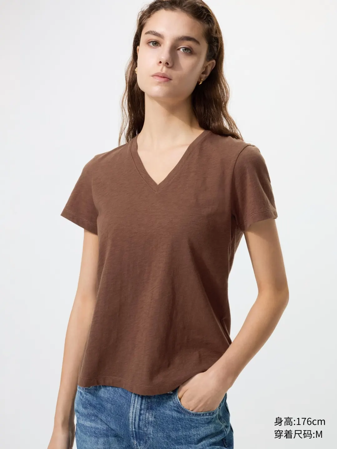 Футболка из фактурной пряжи с V-образным вырезом, Uniqlo