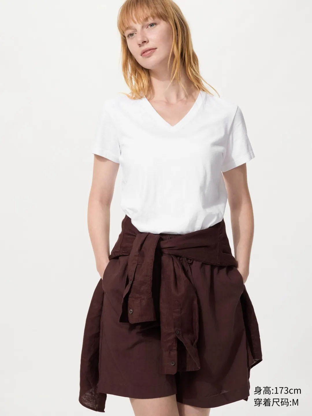 Футболка из фактурной пряжи с V-образным вырезом, Uniqlo