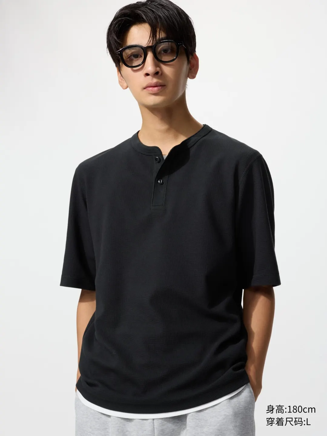 Футболка хенли вафельной вязки быстросохнущая, Uniqlo
