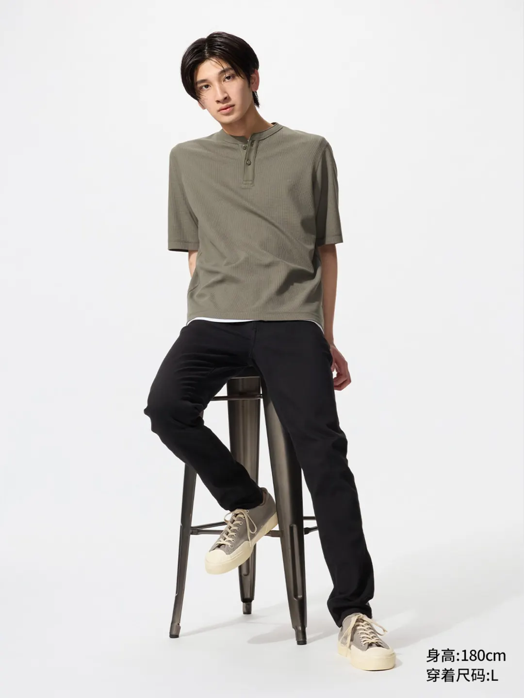 Футболка хенли вафельной вязки быстросохнущая, Uniqlo