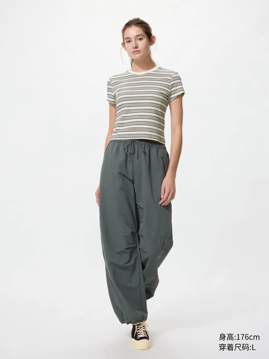 Футболка укороченная в полоску с круглым вырезом, Uniqlo