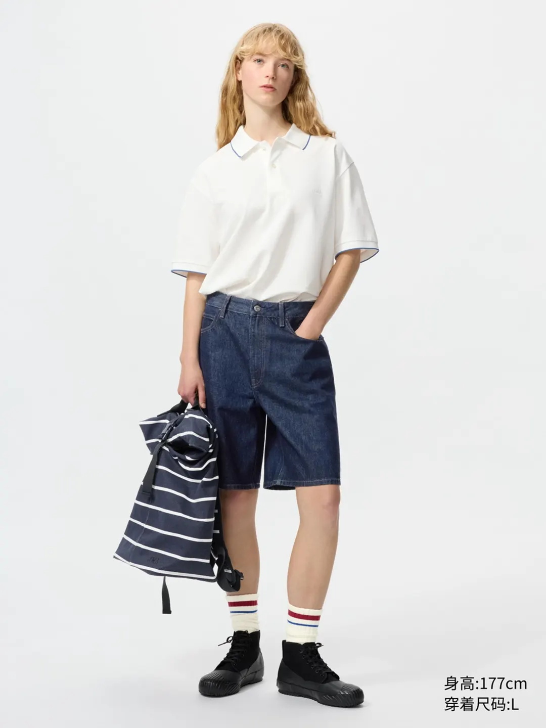 Поло быстросохнущее с полосатой отделкой, Uniqlo