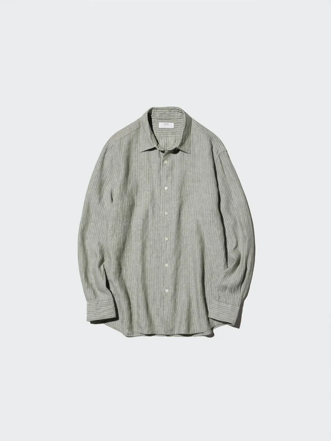 Рубашка в полоску из французского льна с длинными рукавами, Uniqlo
