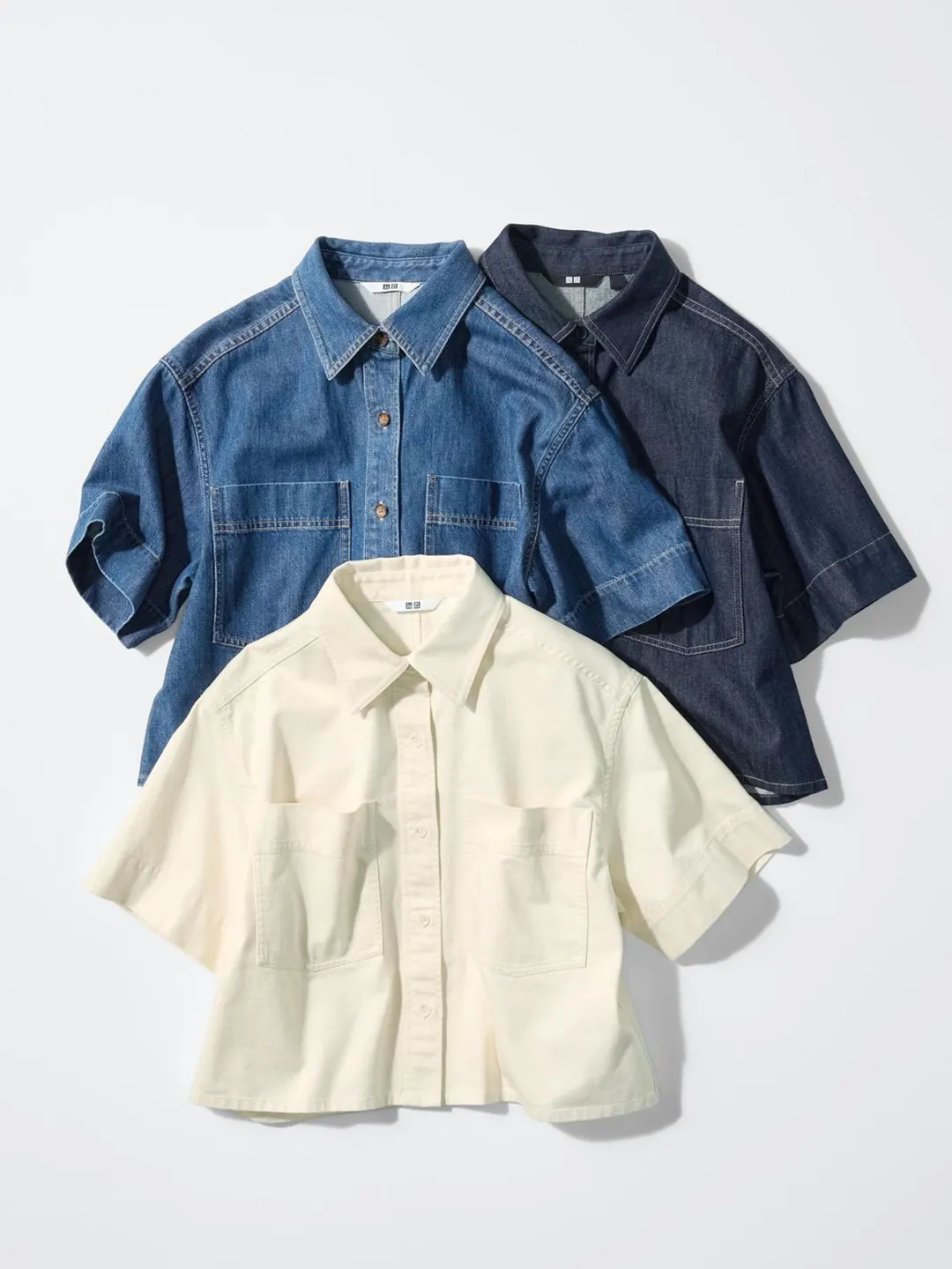 Рубашка джинсовая свободного кроя с коротким рукавом, Uniqlo
