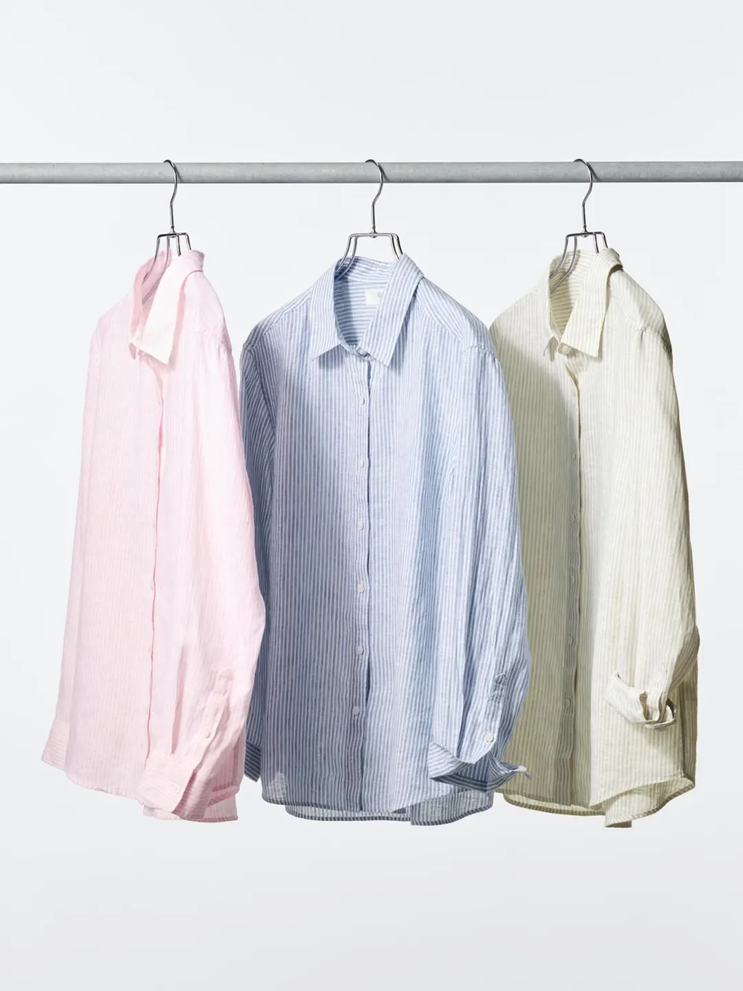 Рубашка в полоску из французского льна с длинными рукавами, Uniqlo