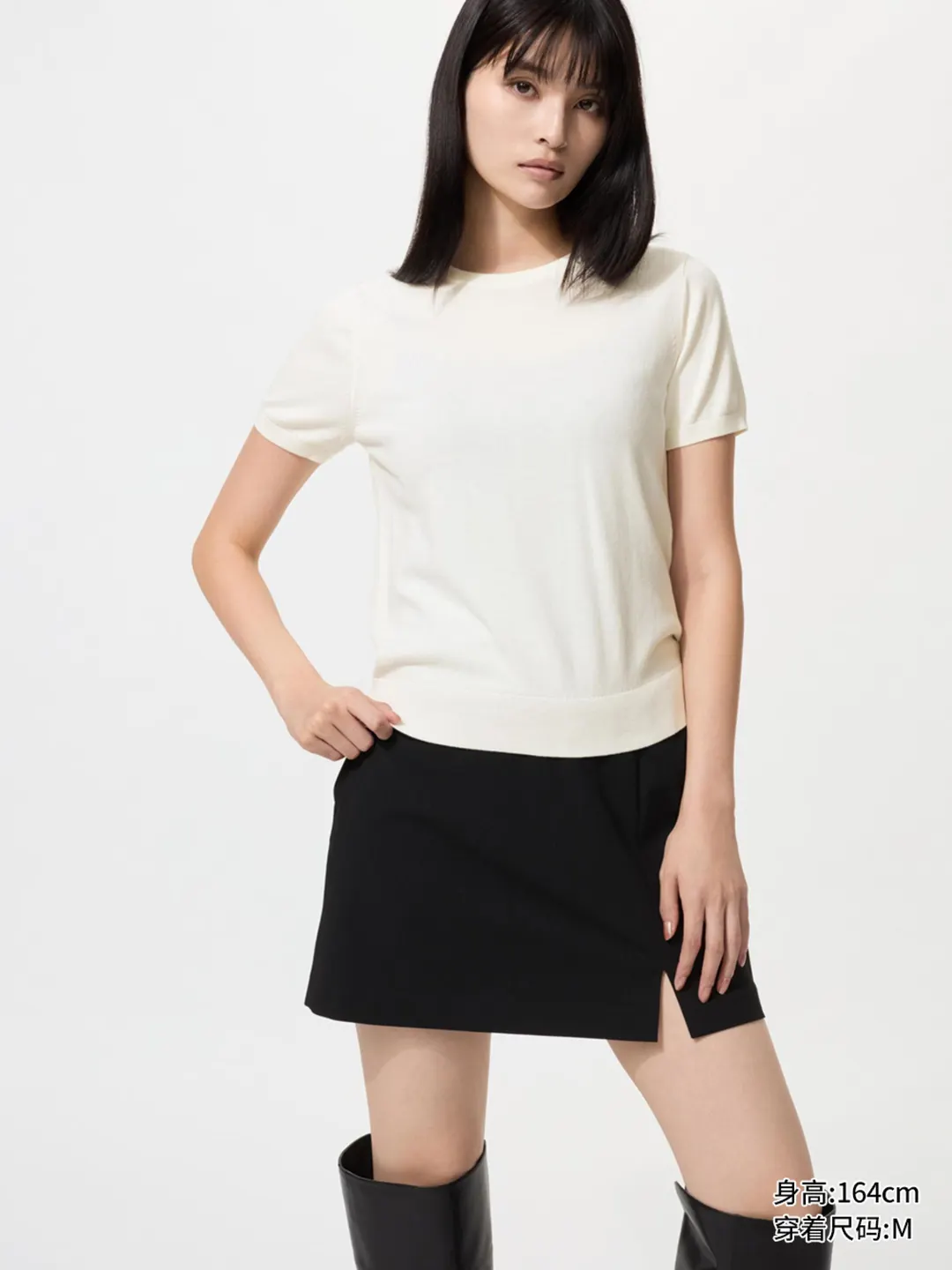 Джемпер из смеси хлопка и модала с короткими рукавами, Uniqlo
