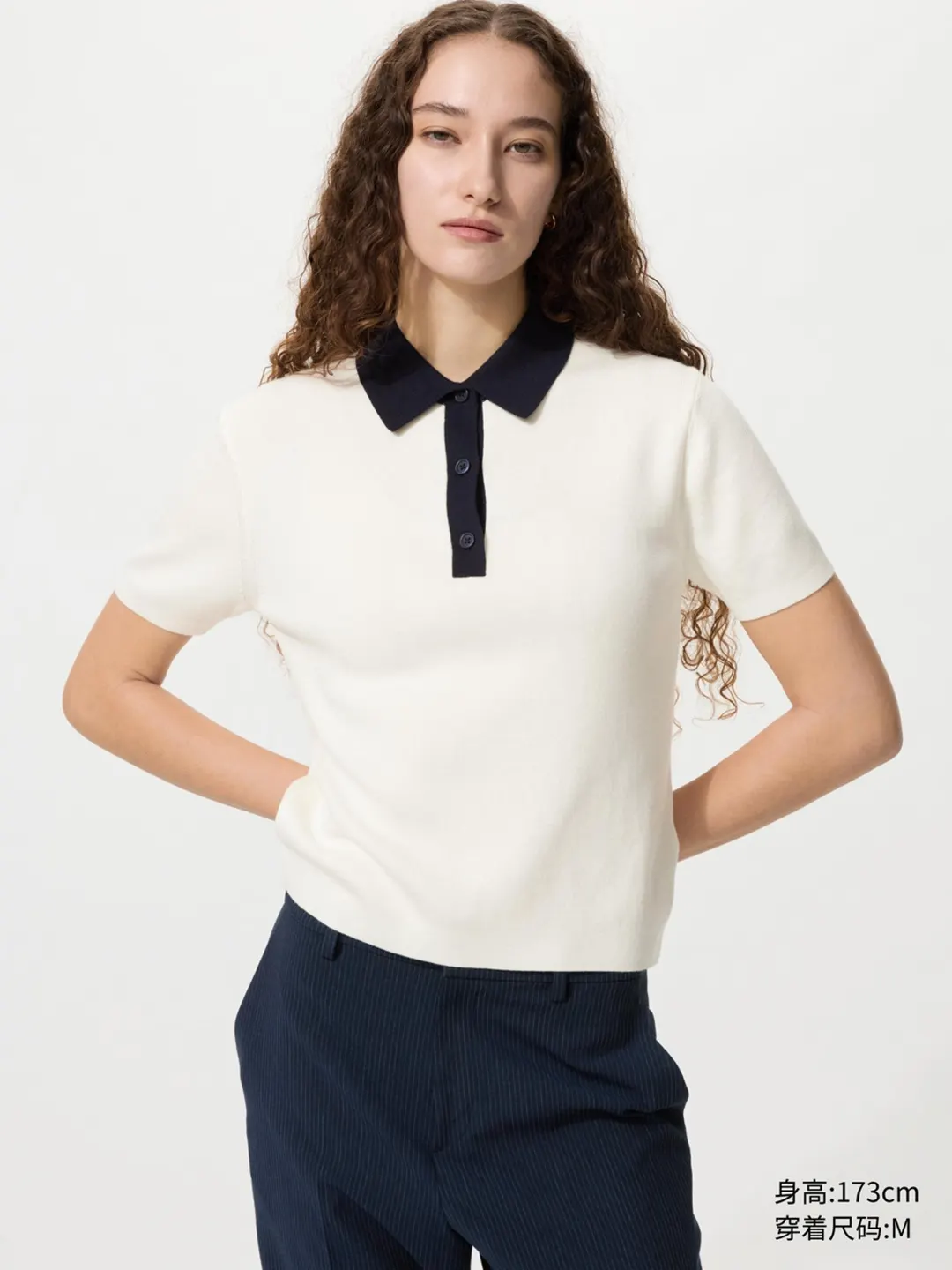 Джемпер поло колор-блок из смеси хлопка и модала с короткими рукавами, Uniqlo