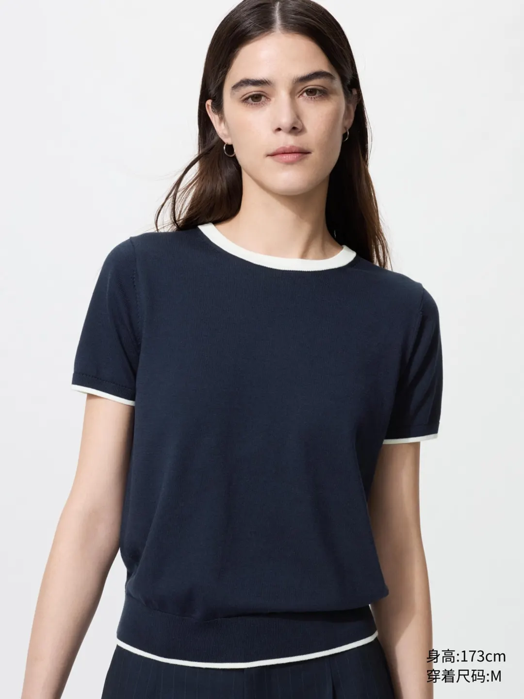 Джемпер колор-блок из смеси хлопка и модала с короткими рукавами, Uniqlo