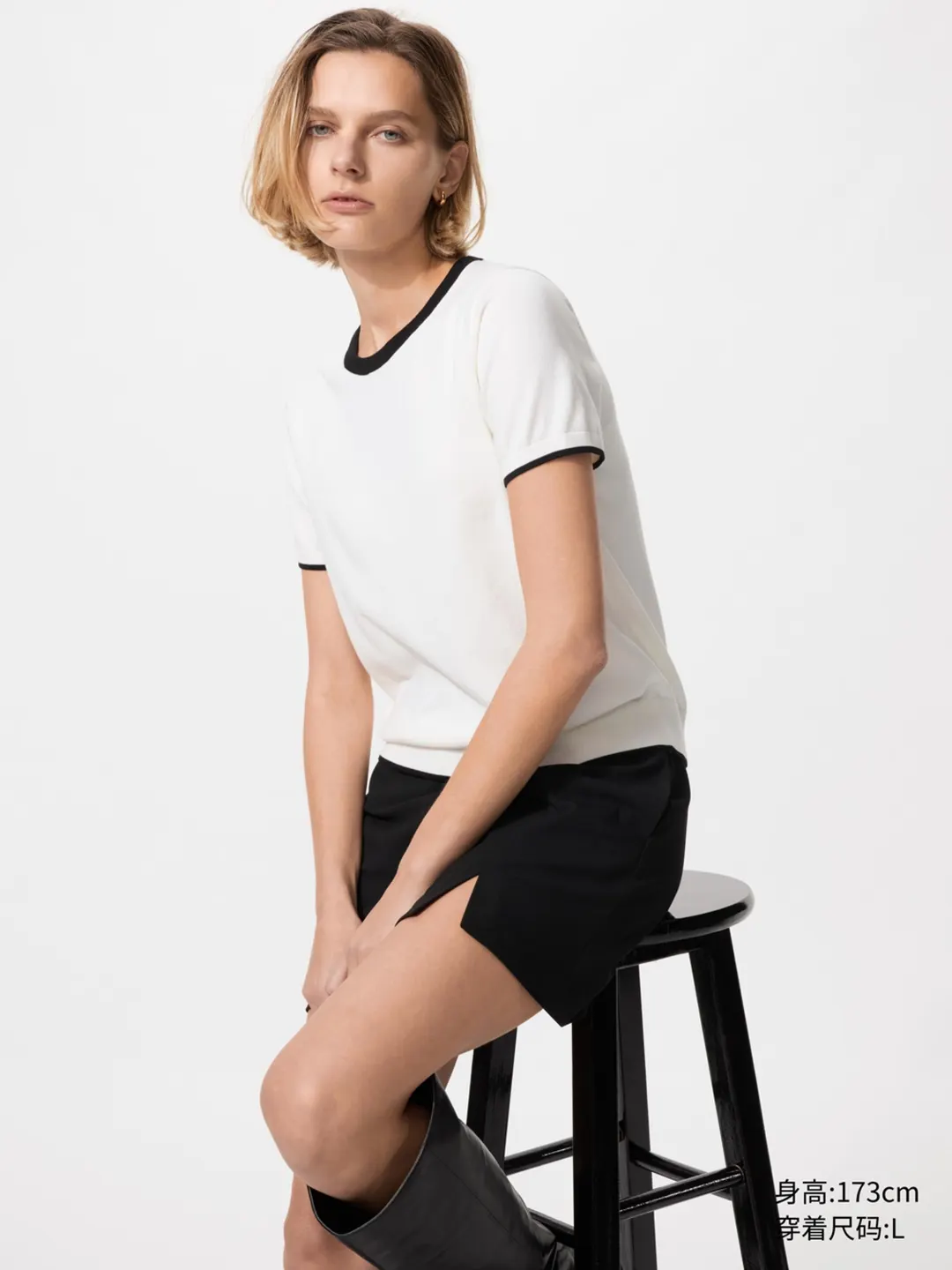 Джемпер колор-блок из смеси хлопка и модала с короткими рукавами, Uniqlo