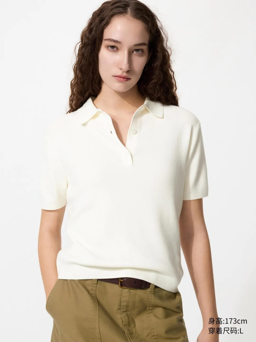 Джемпер поло из смеси хлопка и модала с короткими рукавами, Uniqlo