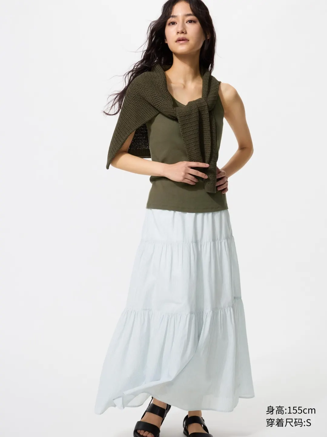 Юбка длинная многоярусная стандартной длины, Uniqlo