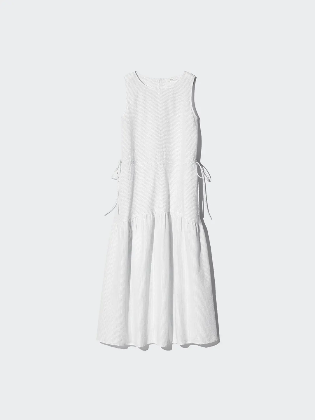 Многоярусное платье без рукавов из смеси хлопка и льна в полоску, Uniqlo