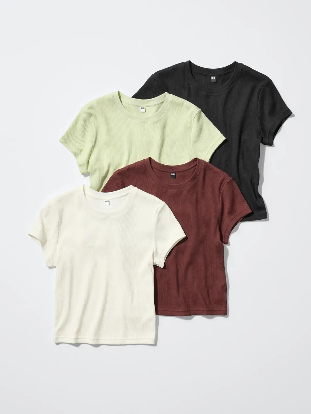 Футболка укороченная в рубчик с круглым вырезом, Uniqlo