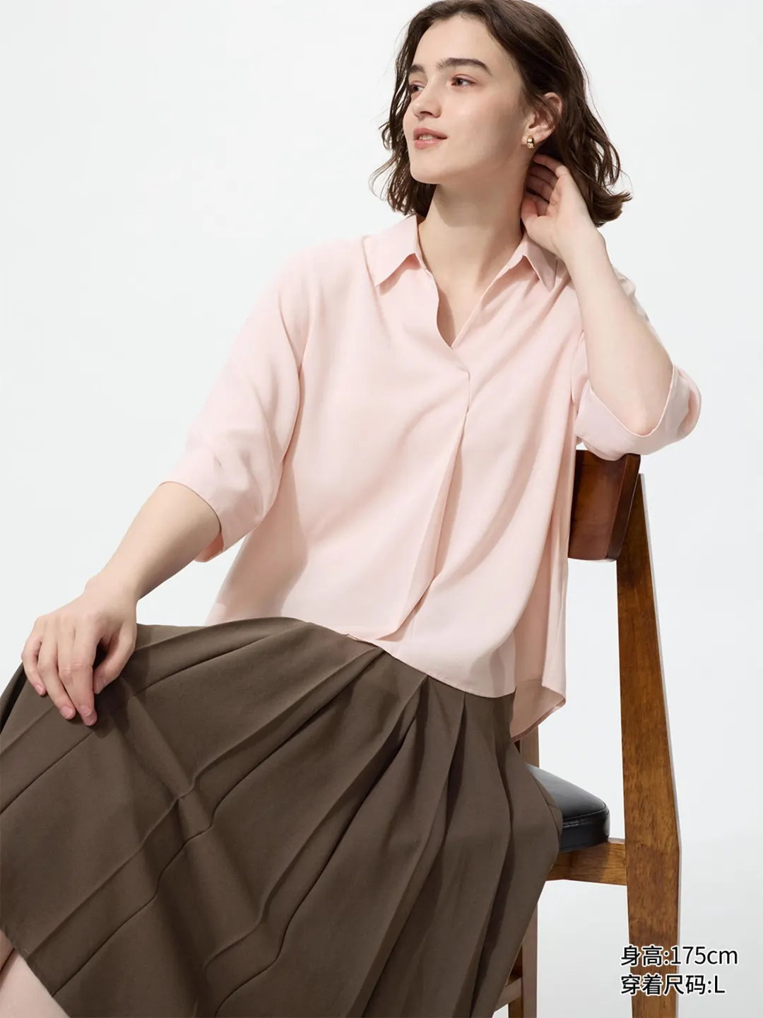 Рубашка фактурная с открытым воротом и рукавами 3/4, Uniqlo