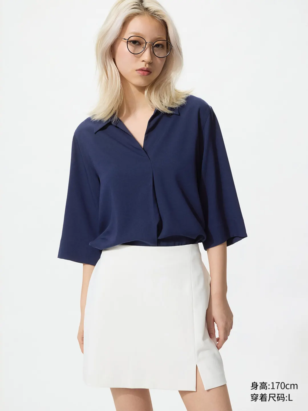 Рубашка фактурная с открытым воротом и рукавами 3/4, Uniqlo