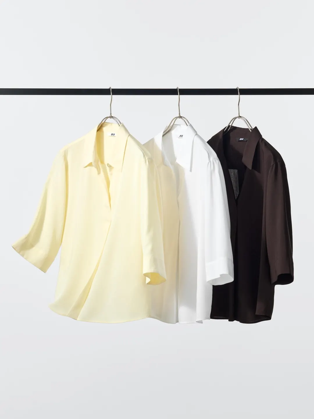 Рубашка фактурная с открытым воротом и рукавами 3/4, Uniqlo