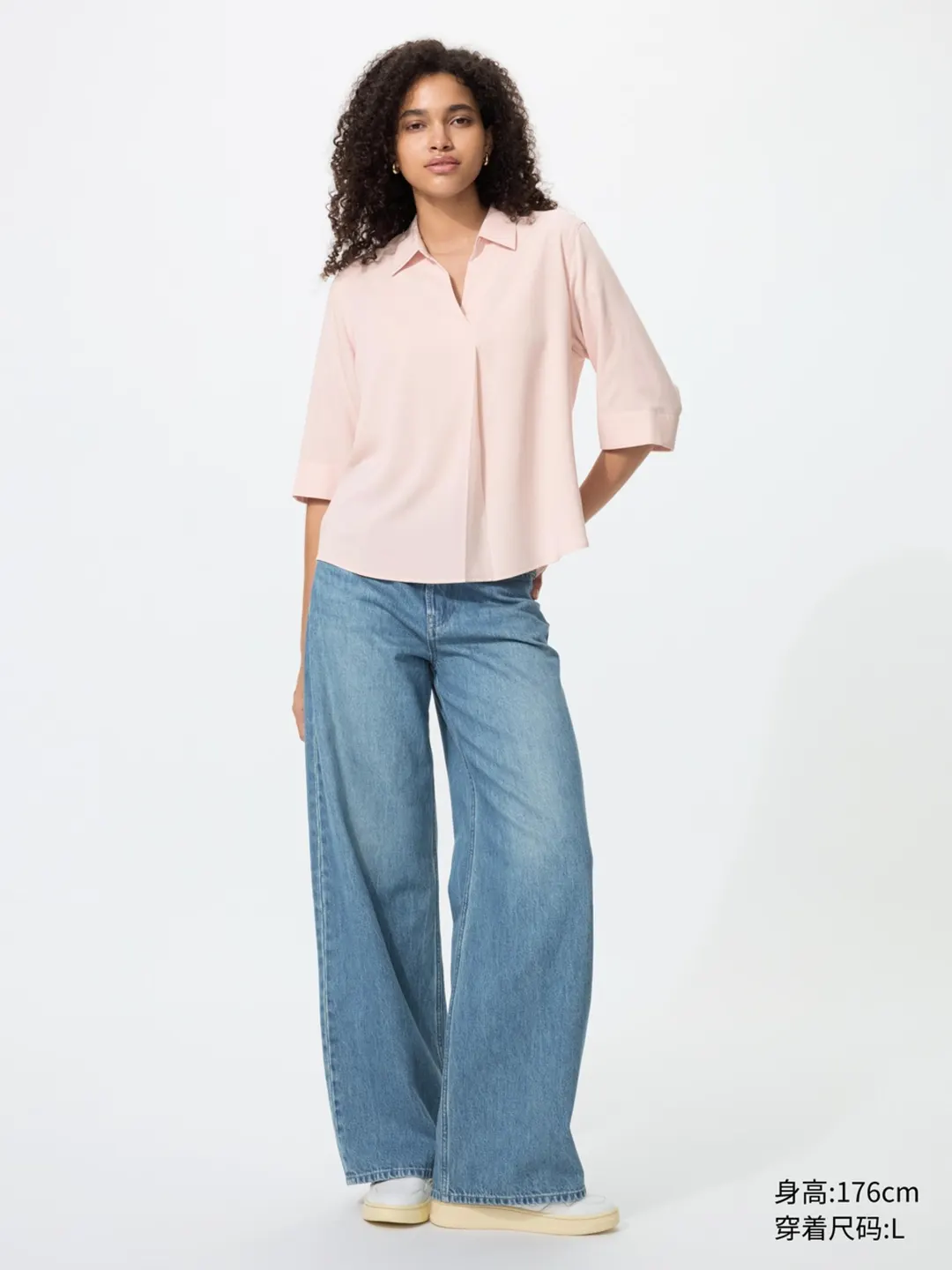 Рубашка фактурная с открытым воротом и рукавами 3/4, Uniqlo