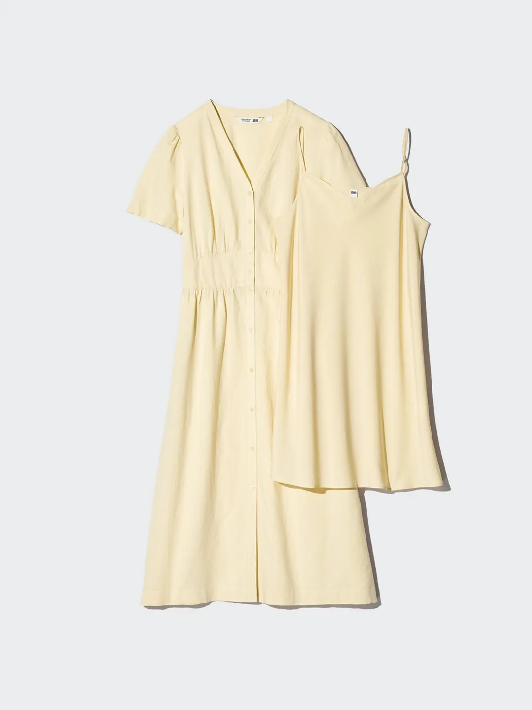 Платье с V-образным вырезом и короткими рукавами из смесового льна, Uniqlo