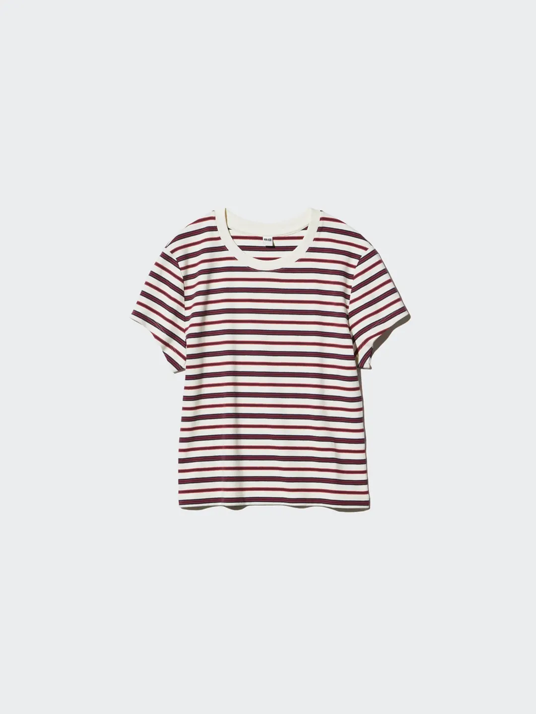 Футболка укороченная в контрастную полоску с круглым вырезом, Uniqlo