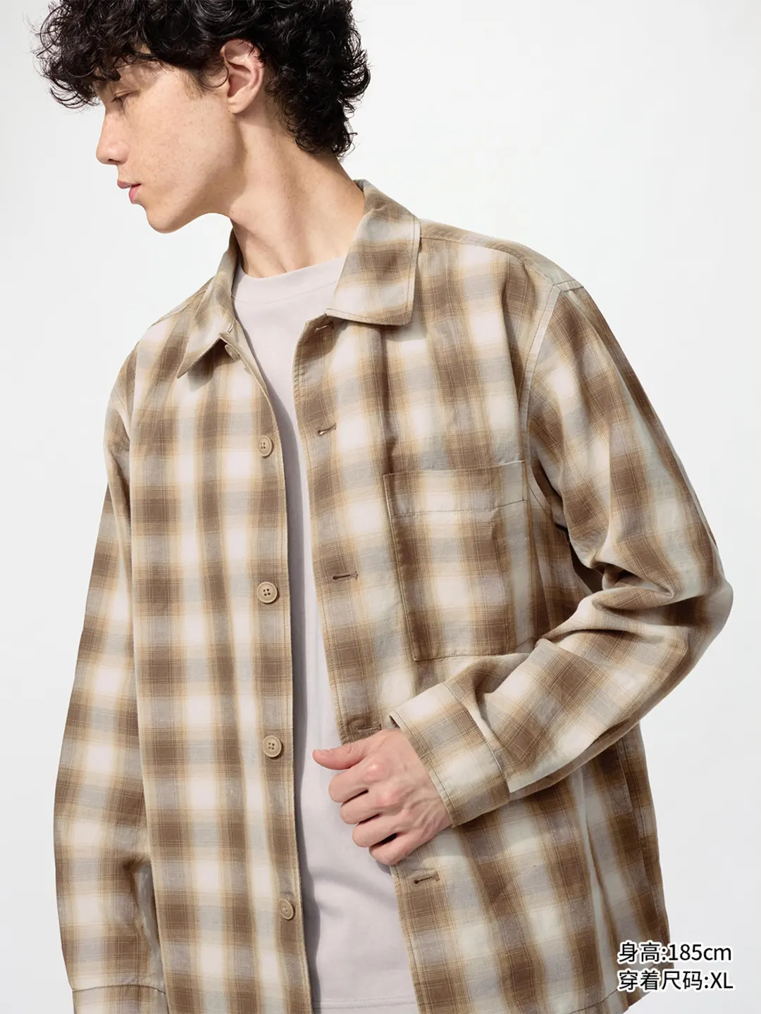 Куртка-рубашка в клетку из хлопка и льна, Uniqlo