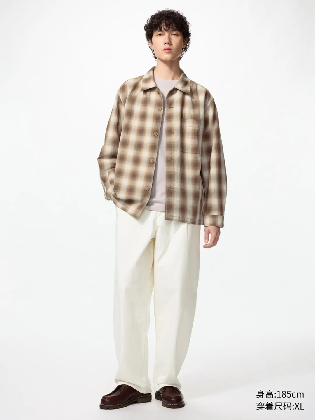 Куртка-рубашка в клетку из хлопка и льна, Uniqlo