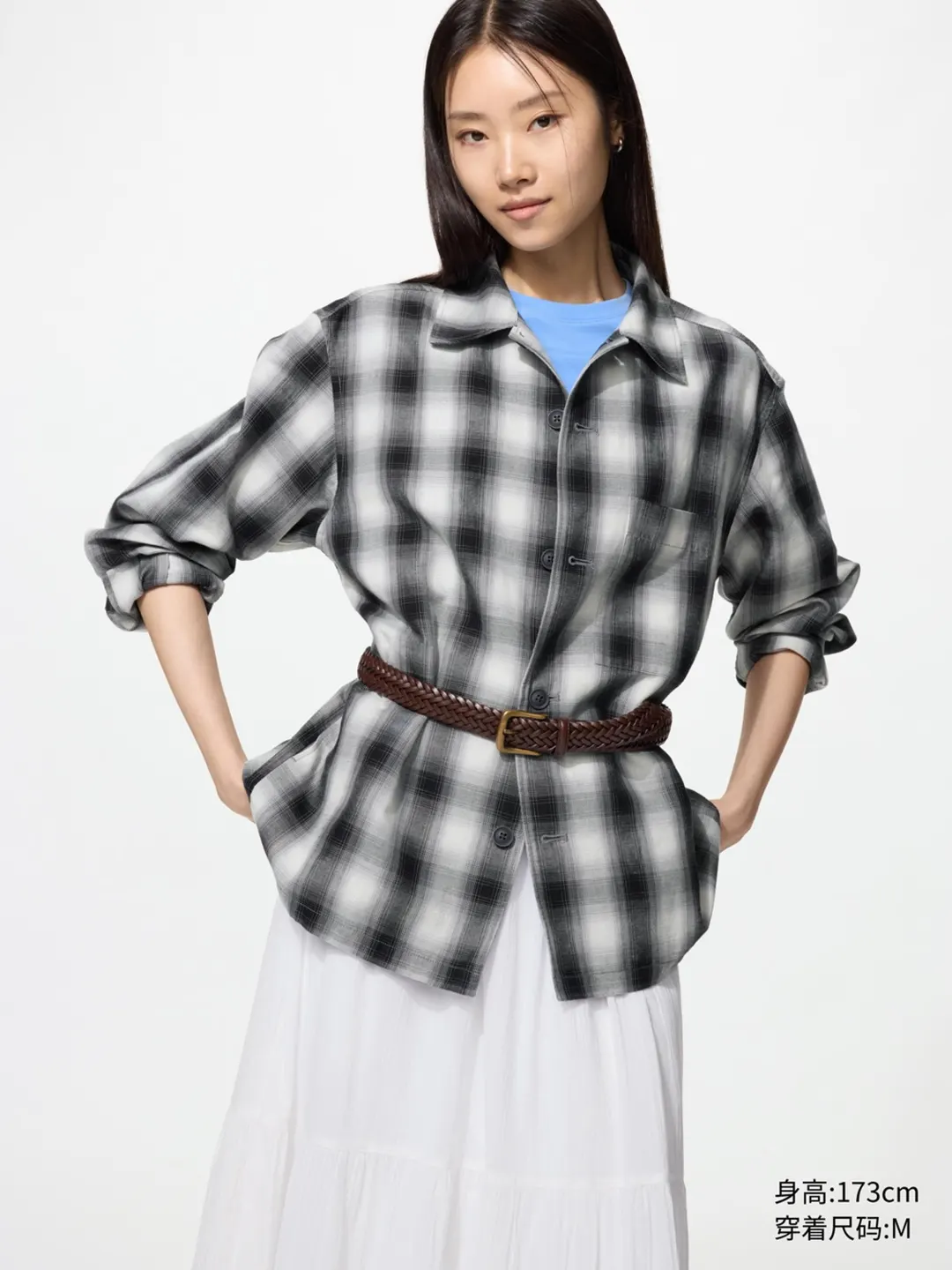 Куртка-рубашка в клетку из хлопка и льна, Uniqlo